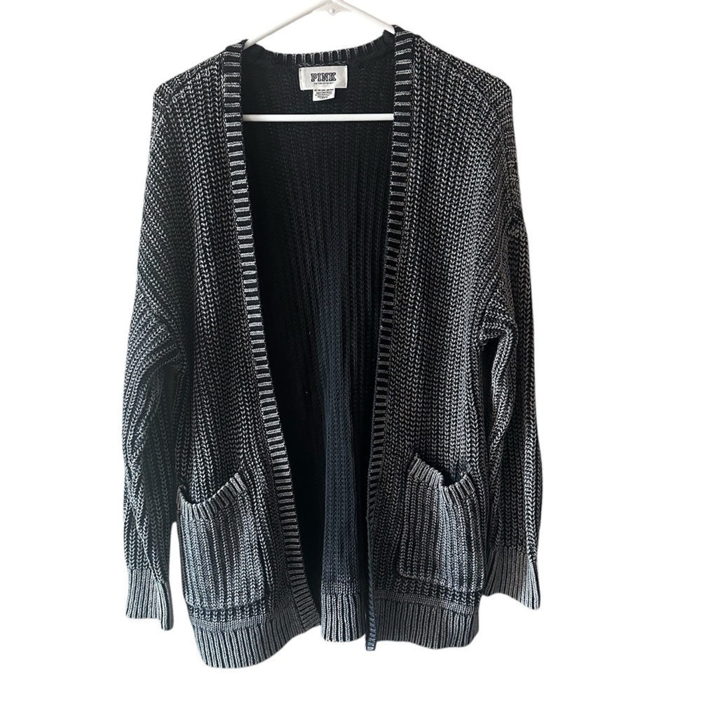 Grey & black knit cardigan with pockets #cardigan #pink no buttons